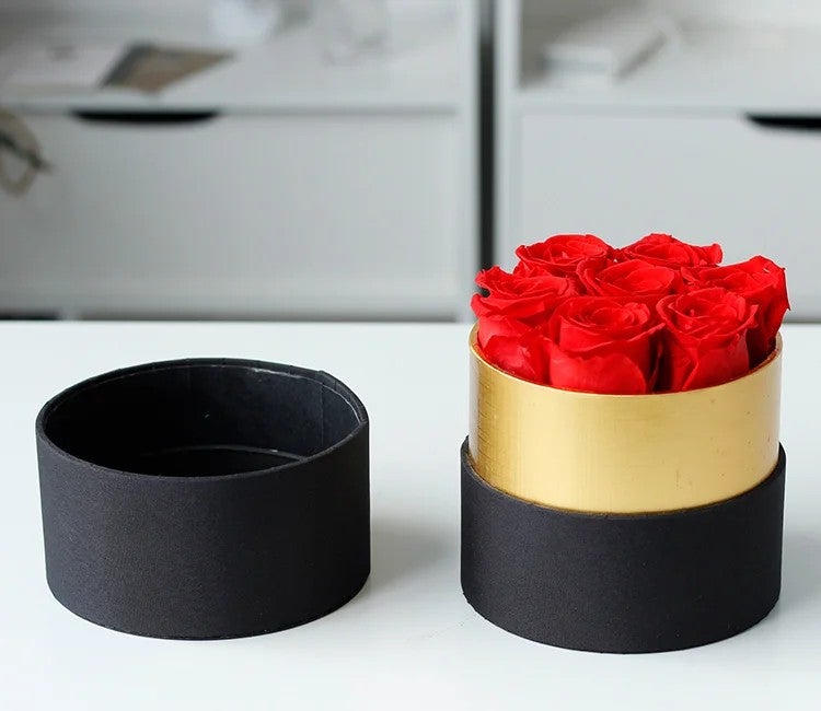 Y&D Valentine's Day Eternal Rose Dried Flower Hug Bucket - Real Red Roses in Bucket Vase - Teacher's Gift - Image 1