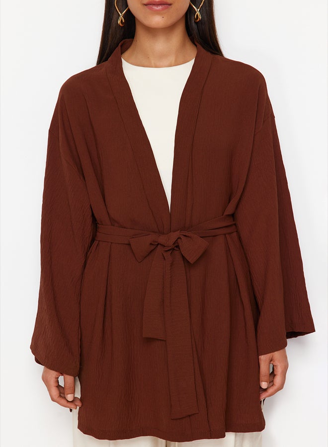 trendyol Brown Woven Linen Look Kimono - Image 4