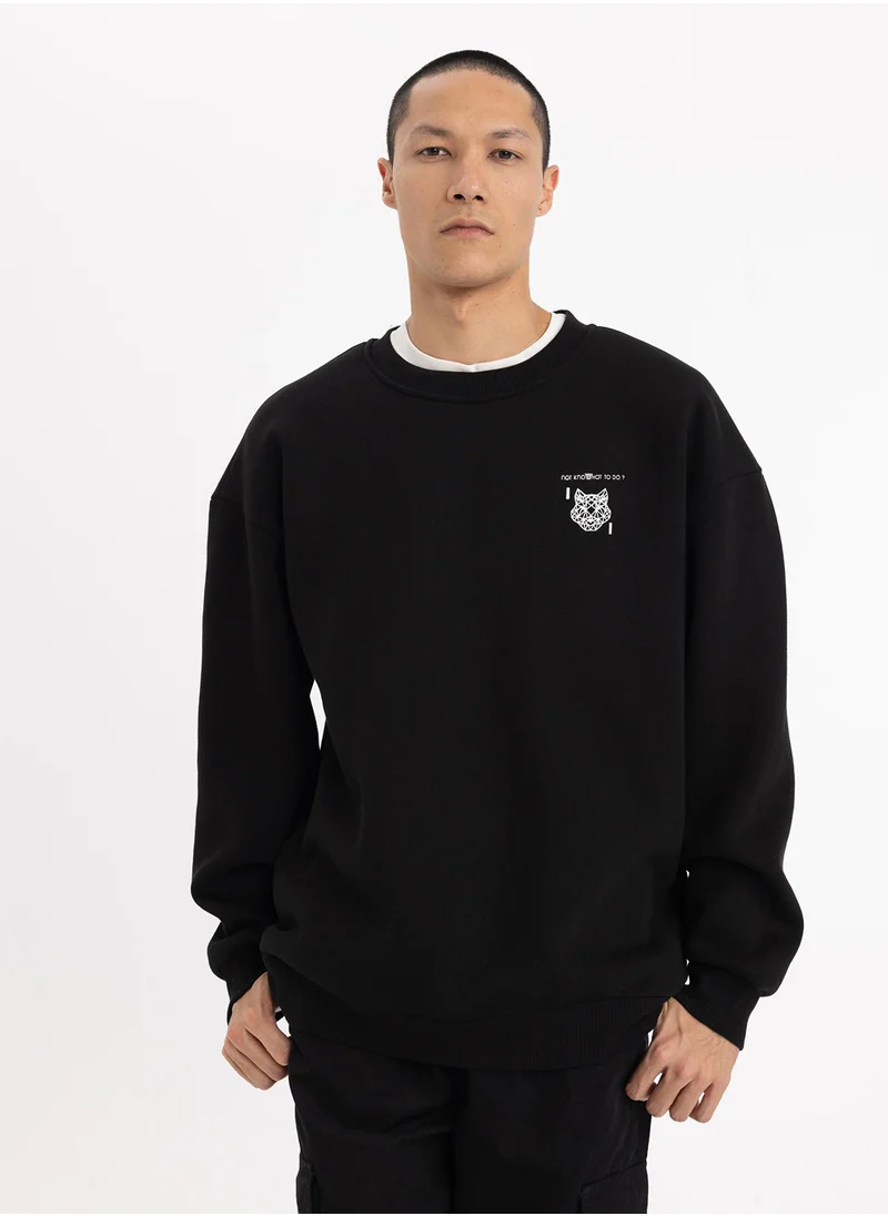 DeFacto Oversized Fit Crew Neck Back Printed Sweatshirt