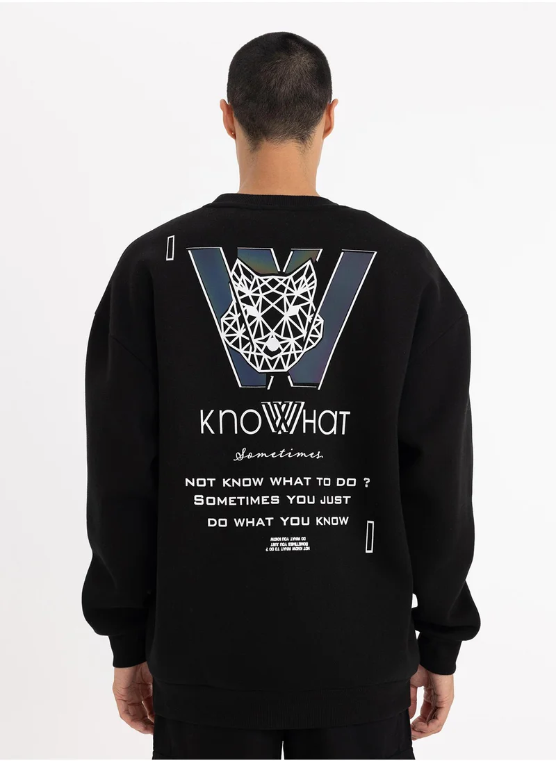 DeFacto Oversized Fit Crew Neck Back Printed Sweatshirt