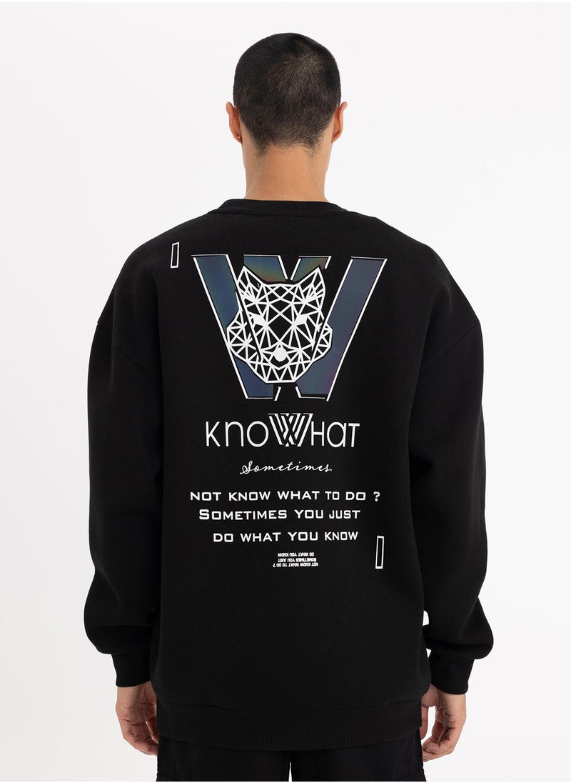 DeFacto Oversized Fit Crew Neck Back Printed Sweatshirt  - Image 2
