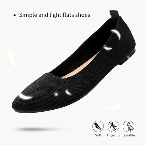 Shupua Women's Flats Shoes Pointed Toe Flats Comfortable Slip on Shoes Flat Dress Shoes Black Ballet Flats for Women(Black.us11) - Image 4