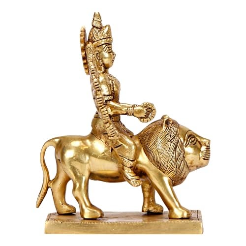 ARTVARKO Brass Maa Durga Idol Sitting On Lion Ma Sherwali Murti Vaishno Devi Modeshwari MATA Statue for Home Mandir Office Navratra Puja 9 Inch - Image 5