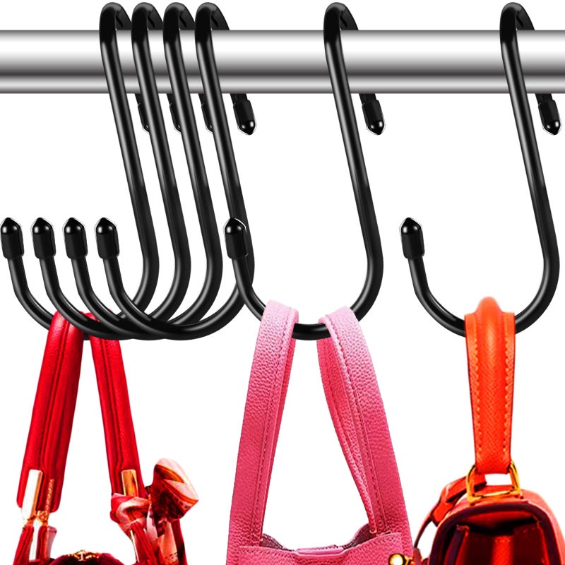 HiGift 12 Pack Twist Design Purse Hooks Vinyl Coated S Hooks Large for Hanging Bags Purses Handbags Belts Scarves Hats Black 
