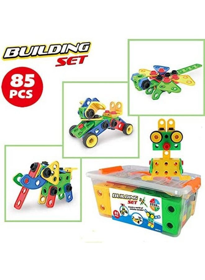 Cordova - Geometry Building Block Set STEM Toys, 85 Piece Building Toys Educational Toys for Boys and Girls Ages 3 4 5 6 7 8 9 10 Year Old Construction Building Blocks Toy with Storage Box - Image 1