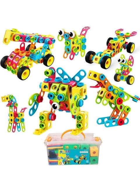 Geometry Building Block Set STEM Toys, 85 Piece Building Toys Educational Toys for Boys and Girls Ages 3 4 5 6 7 8 9 10 Year Old Construction Building Blocks Toy with Storage Box