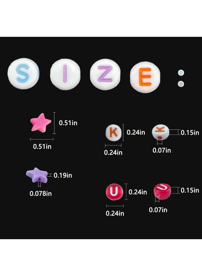 800 Pieces Candy Color Star Beads and Letter Beads Assorted Colorful Acrylic Beads Alphabet Round Beads Plastic Pastel Beads for Jewelry Making DIY Necklace Bracelet Large Hole Beads - Image 2
