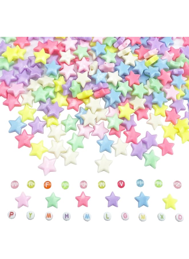 800 Pieces Candy Color Star Beads and Letter Beads Assorted Colorful Acrylic Beads Alphabet Round Beads Plastic Pastel Beads for Jewelry Making DIY Necklace Bracelet Large Hole Beads - Image 1