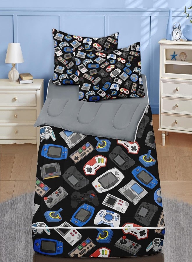 Nesker Zipper Bedding Twin Retro Colorful Gamepad Zip Up Bedding Set for Boys and Kids, Gaming Controller 3 Pcs Comforter Bed in a Bag with Fitted Sheet and 2 Pcs Pillowcases - Image 1