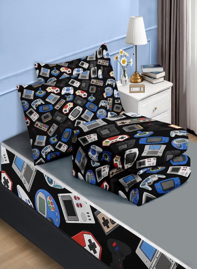 Nesker Zipper Bedding Twin Retro Colorful Gamepad Zip Up Bedding Set for Boys and Kids, Gaming Controller 3 Pcs Comforter Bed in a Bag with Fitted Sheet and 2 Pcs Pillowcases - Image 2