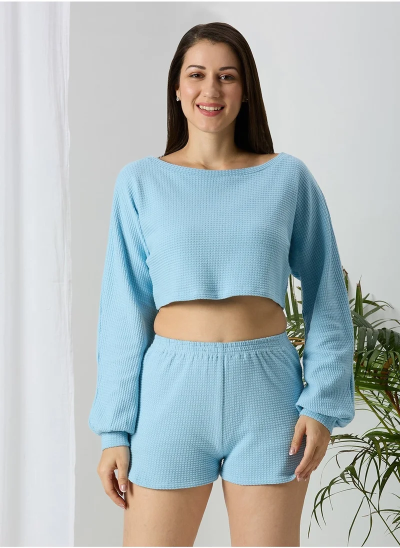 أمارزو Soft Touch Waffle Knit Crop Sweatshirt