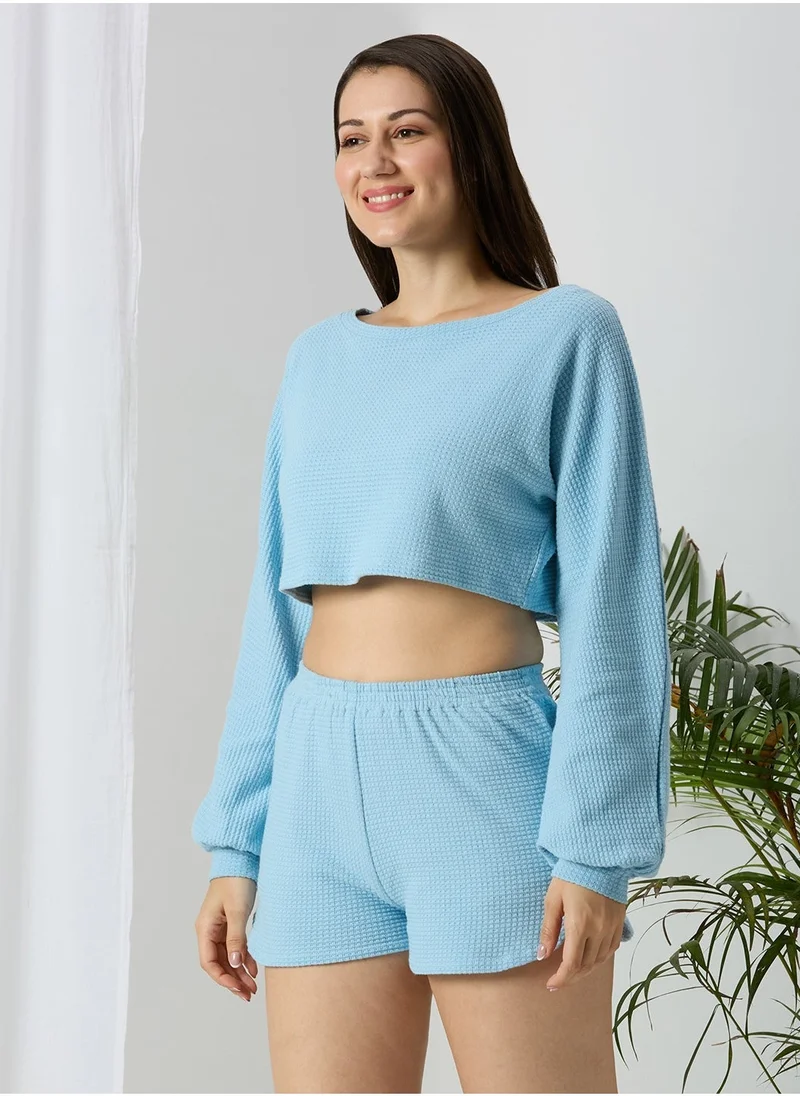 AMMARZO Soft Touch Waffle Knit Crop Sweatshirt