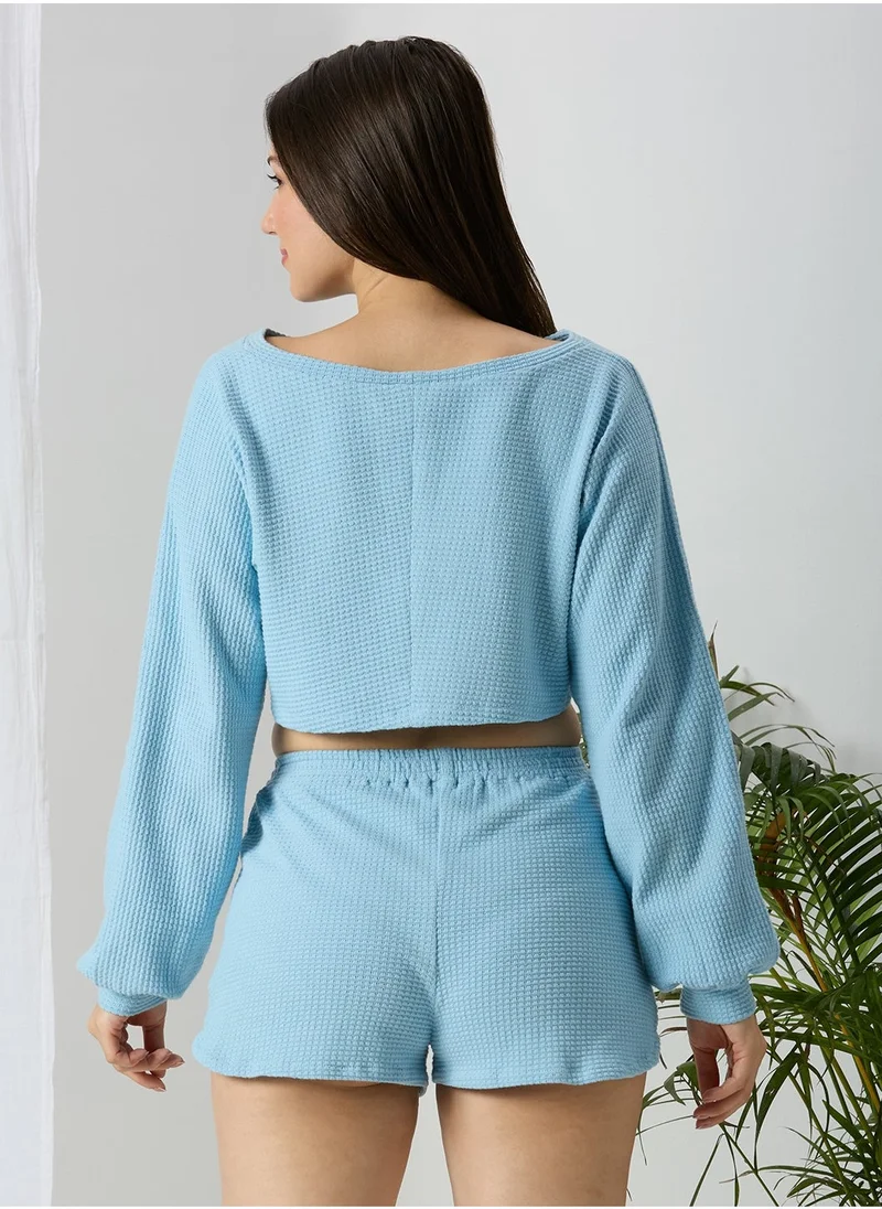 AMMARZO Soft Touch Waffle Knit Crop Sweatshirt