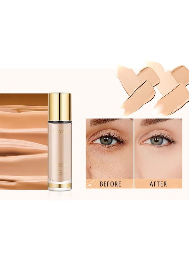 O.TWO.O Full Coverage Liquid Foundation - Smoothing Makeup Base Concealer Foundation - Matte Wear Concealer Sun Block Cream - Minimizes Pores - Hides Wrinkles - Advanced Real Moisture Foundation(Natural white) - Image 4