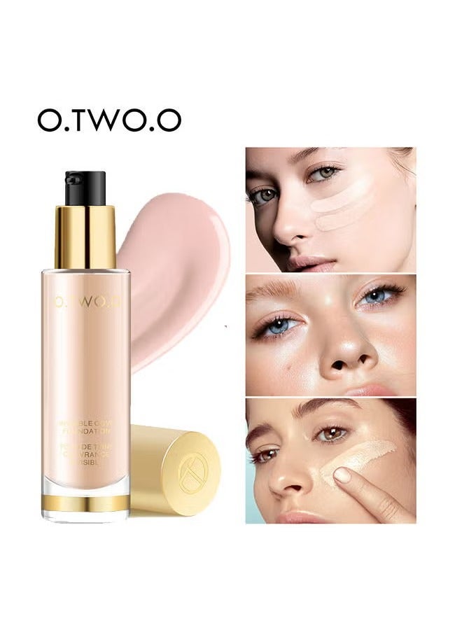 O.TWO.O Full Coverage Liquid Foundation - Smoothing Makeup Base Concealer Foundation - Matte Wear Concealer Sun Block Cream - Minimizes Pores - Hides Wrinkles - Advanced Real Moisture Foundation(Natural white) - Image 1