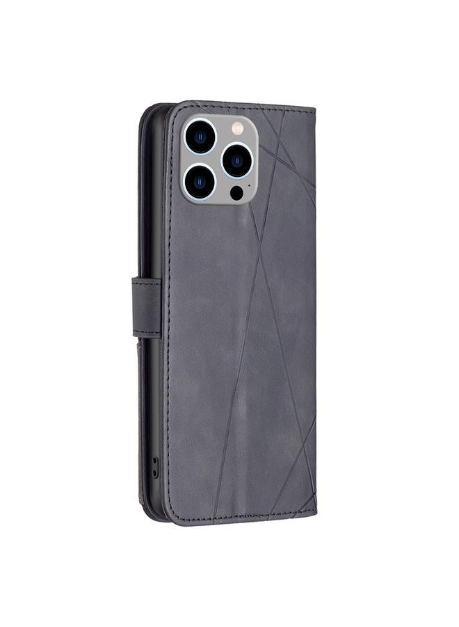S-TOP Case For iPhone 15 Pro Max Magnetic Buckle Rhombus Texture Leather Phone Case - Image 3