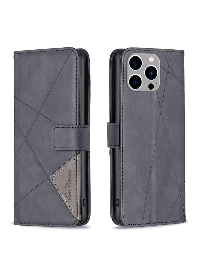 S-TOP Case For iPhone 15 Pro Max Magnetic Buckle Rhombus Texture Leather Phone Case - Image 1