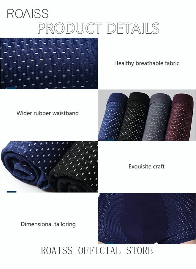 4 Pack Set Men's Mesh Boxers Shorts Briefs Quick-drying Modal Breathable Soft Underpants Summer Cool High Elastic Teenager Classic Underwear Black+Grey+Purple+Blue