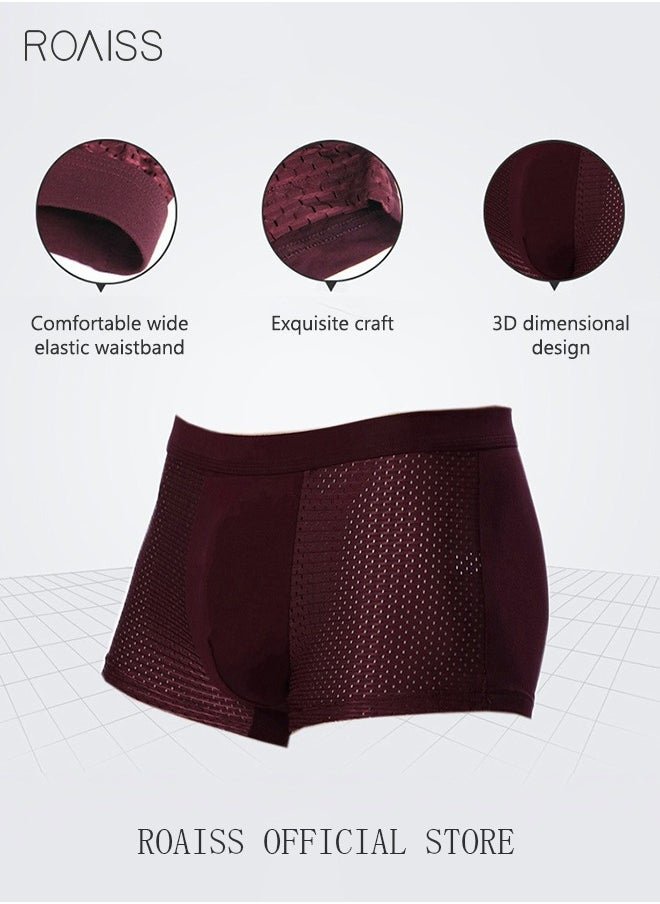 4 Pack Set Men's Mesh Boxers Shorts Briefs Quick-drying Modal Breathable Soft Underpants Summer Cool High Elastic Teenager Classic Underwear Black+Grey+Purple+Blue