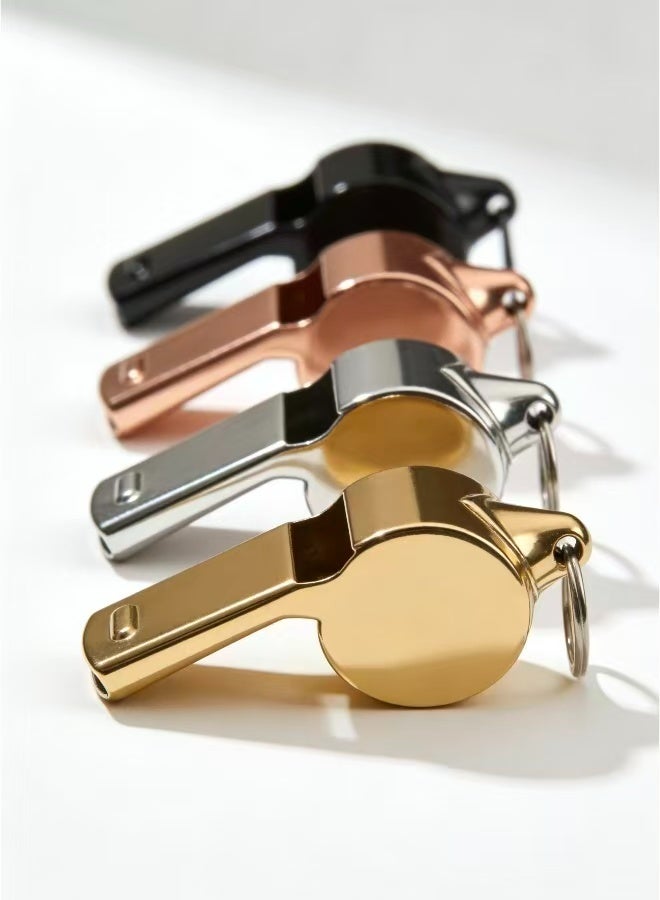 4 قطع صافرة رياضية من الفولاذ المقاوم للصدأ مع حبل للمدربين والحكام والطوارئ والرياضات الخارجية باللون الأسود والفضي والذهبي والوردي الذهبي - Image 3