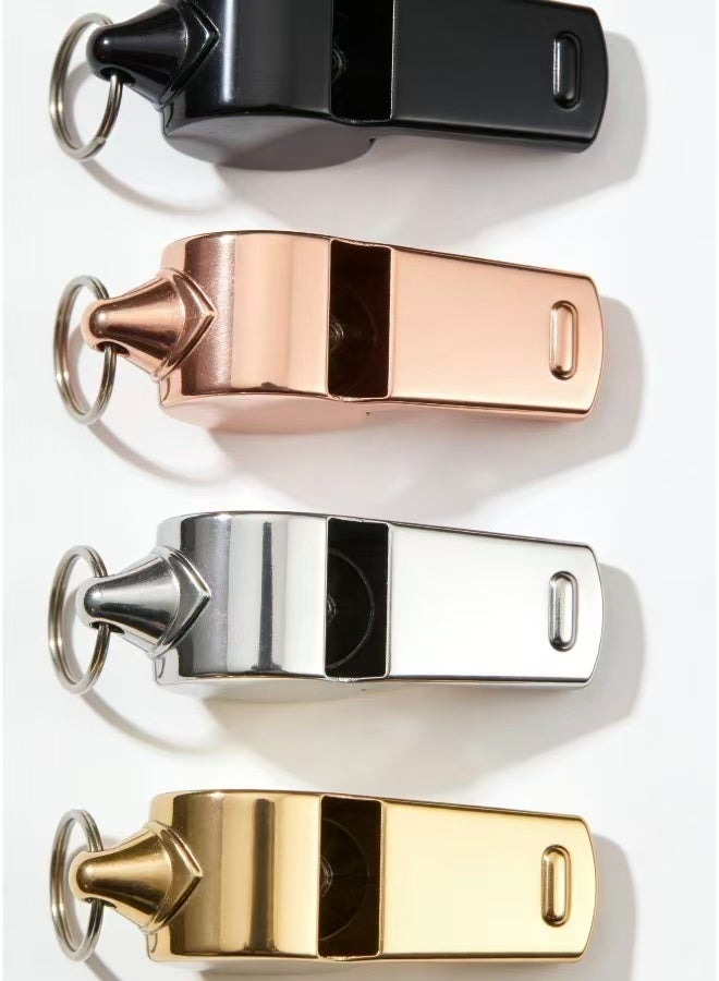 4 قطع صافرة رياضية من الفولاذ المقاوم للصدأ مع حبل للمدربين والحكام والطوارئ والرياضات الخارجية باللون الأسود والفضي والذهبي والوردي الذهبي - Image 2