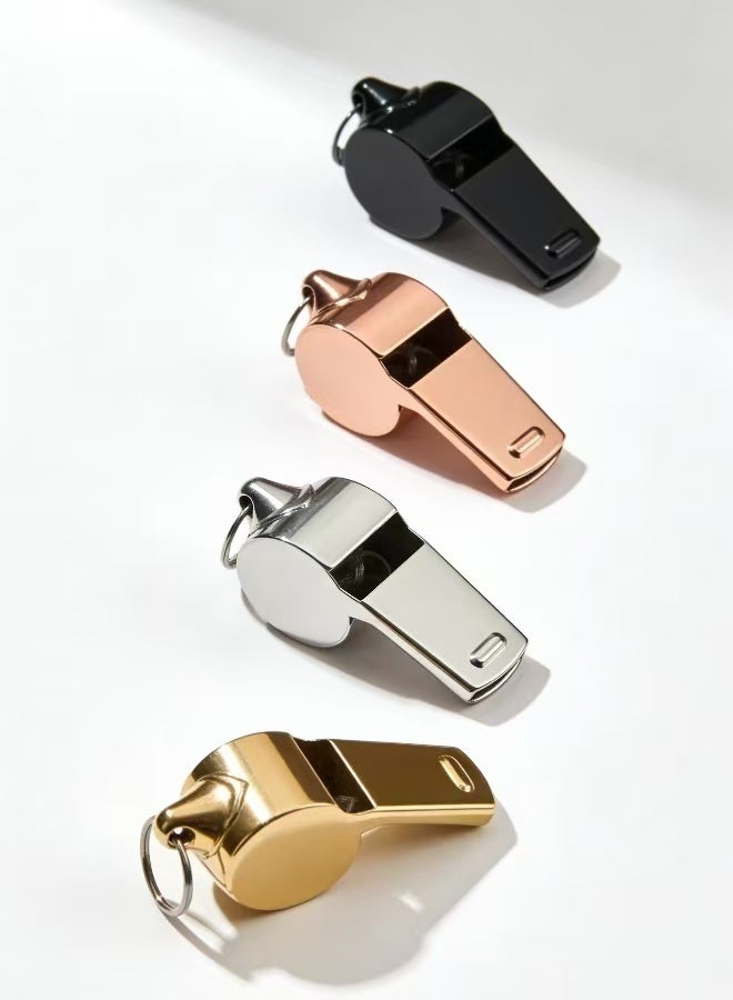 4 قطع صافرة رياضية من الفولاذ المقاوم للصدأ مع حبل للمدربين والحكام والطوارئ والرياضات الخارجية باللون الأسود والفضي والذهبي والوردي الذهبي - Image 5