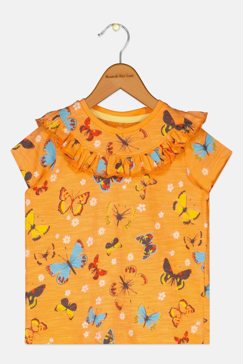 Hamleys Toddlers Girl Allover Print Short Sleeve Top, Orange - Image 3