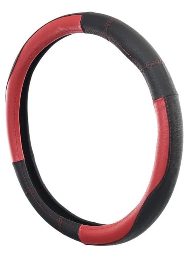 Leather steering wheel cover - black/red - Image 1