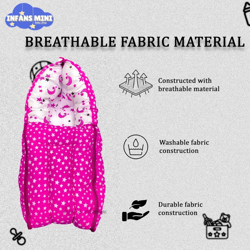 Infans Mini Star Moon Mega 3 in 1 Baby's Cotton Bed Cum Carry Bed Printed Baby Sleeping Bag-Baby Bed-Infant Portable for Unisex Easily Portable, Light Weight Carry for New Born 4-8 Months Old(Pink) - Image 5