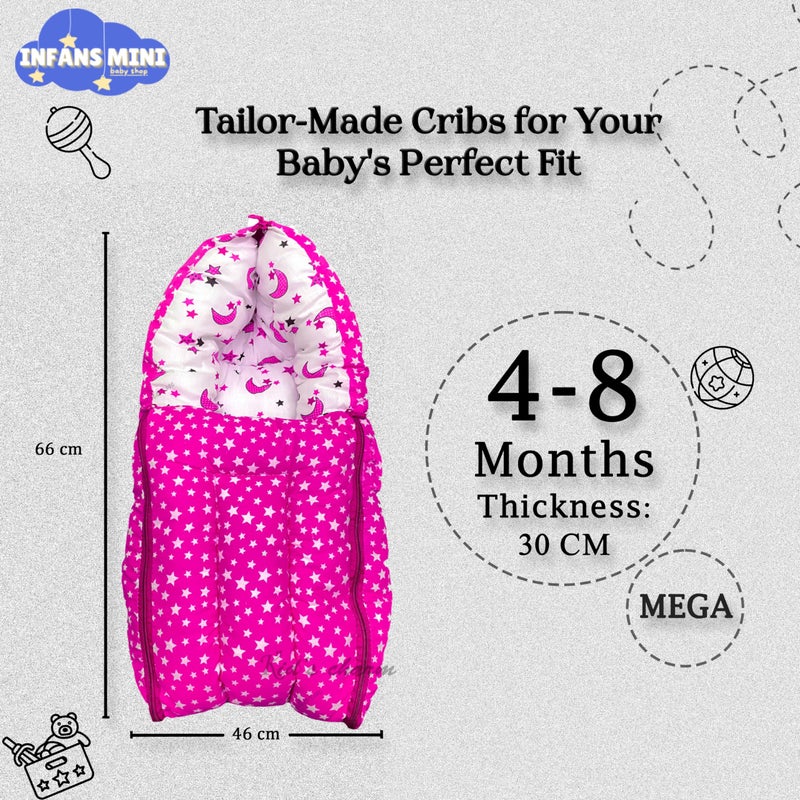 Infans Mini Star Moon Mega 3 in 1 Baby's Cotton Bed Cum Carry Bed Printed Baby Sleeping Bag-Baby Bed-Infant Portable for Unisex Easily Portable, Light Weight Carry for New Born 4-8 Months Old(Pink) - Image 2