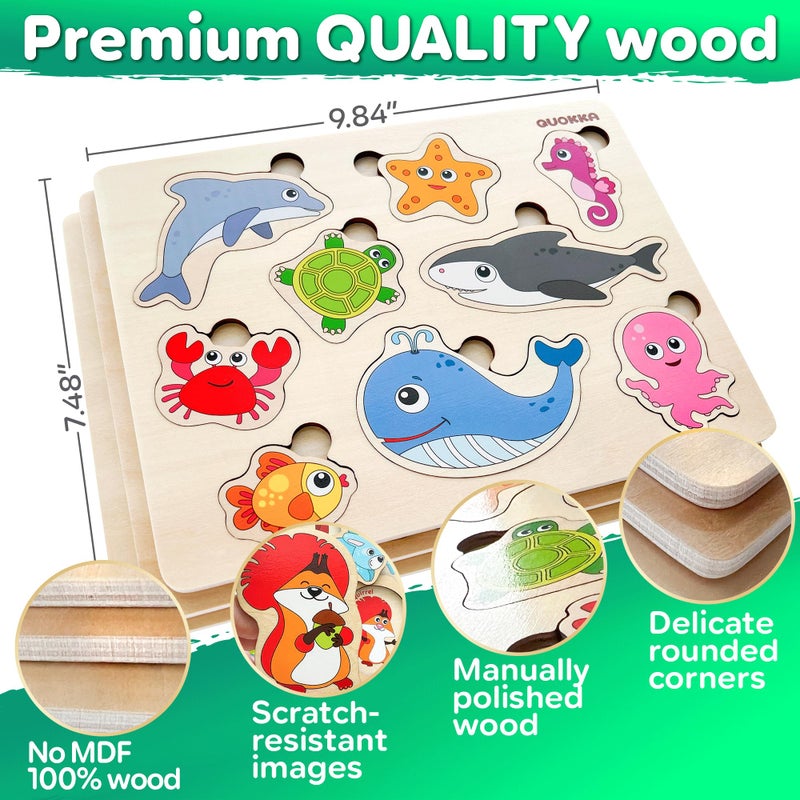 QUOKKA Wooden Puzzles for Toddlers Ages 1-3-5 â€“ Animal Peg Puzzles for Kids 2-4 Years Old â€“ Set of 3 Wood Learning Travel Toys for Children â€“ Gift Educational Game for Boys and Girls - Image 4