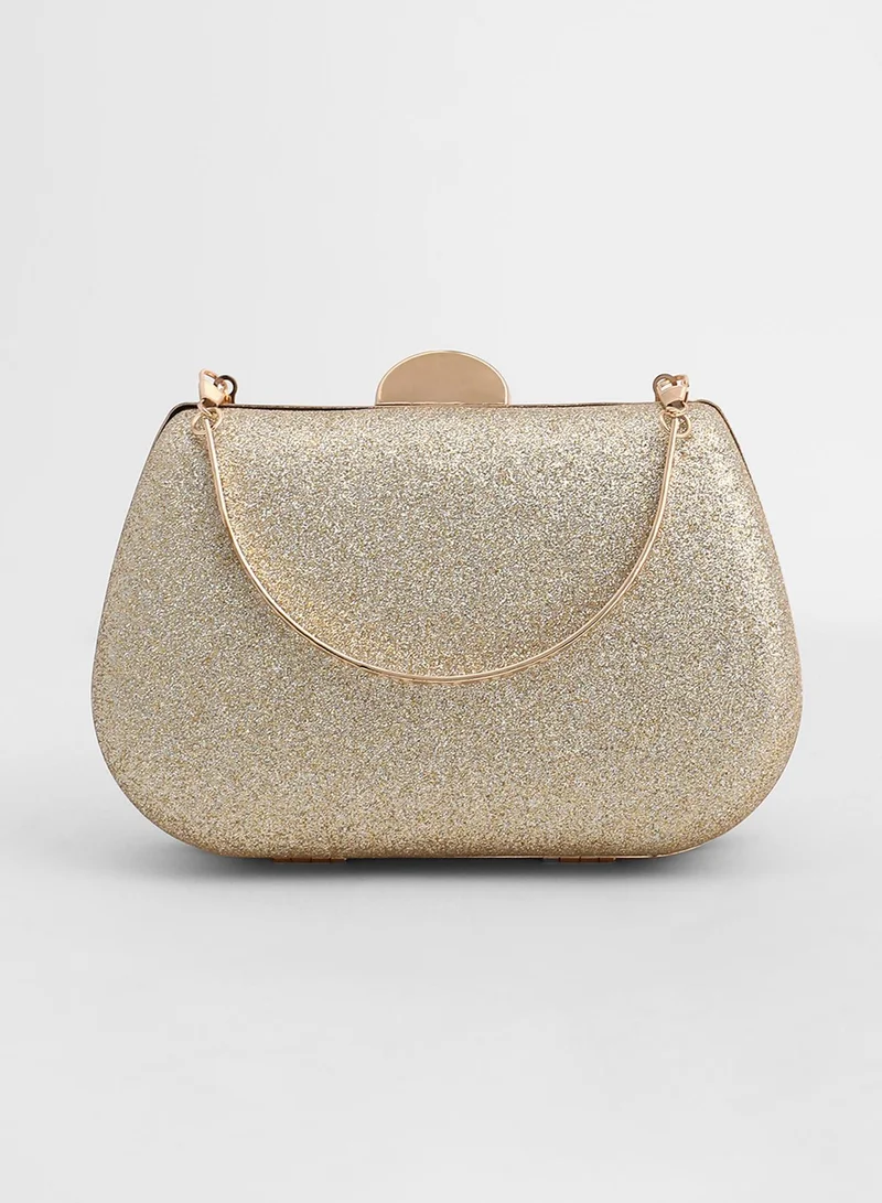 Haute Sauce Solid Interlock Regular PU Leather Clutch with Detachable Strap
