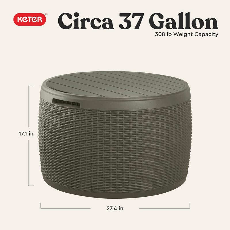 Keter Circa 37 Gallon Resin Deck Box Stool, All-Weather Outdoor Storage Seat with Rattan-Look Finish, Durable Patio Storage Bench for Cushions, Garden Tools, Pool Accessories - Image 2
