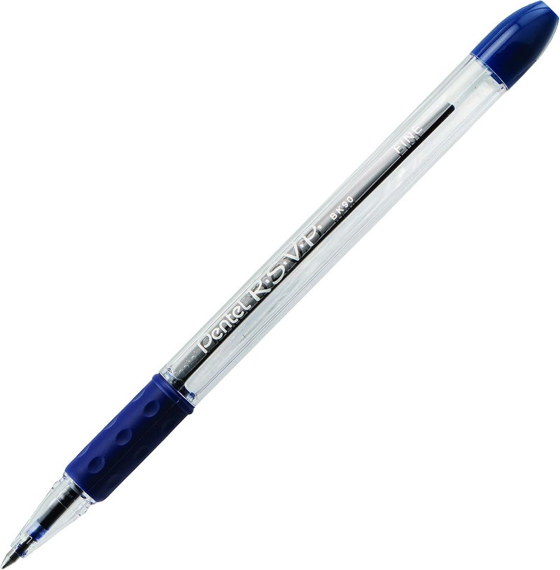 Pentel RSVP Ballpoint Pen, (0.7mm) Fine Line, Blue Ink, Box of 12 (BK90-C) - Image 4