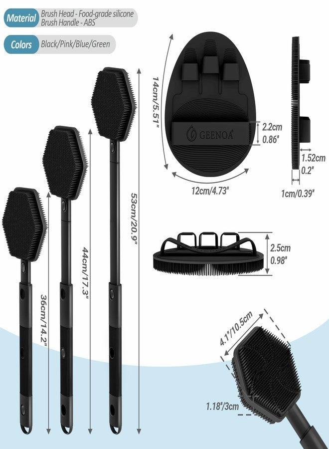 GEENOA Silicone Back Scrubber & Soft Bath Glove 2PCS, 16''- 21''Extendable Back Scrubber with Dual-Side Large Head, 360° Anti-Slip Hand-fit Silicone Body Scrubber for Rich Foaming Deep Cleaning(Black) - Image 2