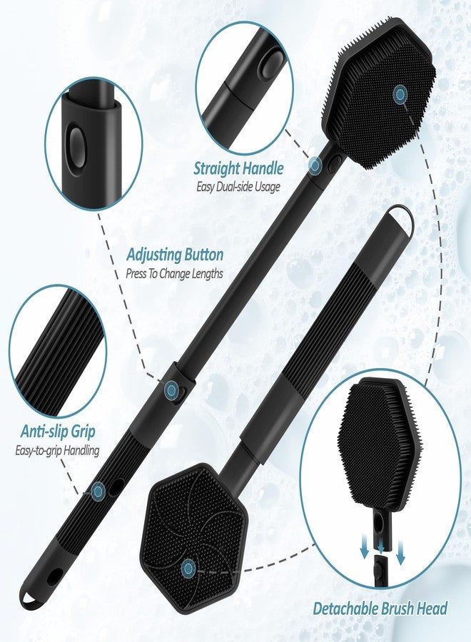 GEENOA Silicone Back Scrubber & Soft Bath Glove 2PCS, 16''- 21''Extendable Back Scrubber with Dual-Side Large Head, 360° Anti-Slip Hand-fit Silicone Body Scrubber for Rich Foaming Deep Cleaning(Black) - Image 3