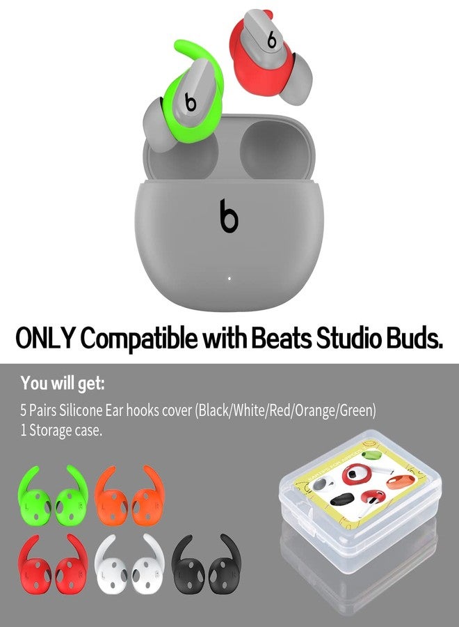 TOLUOHU 5 Pairs Compatible for Beats Studio Buds Ear Hooks, Soft Silicone Sport Anti Slip Studio Buds Ear Covers Accessories [NOT Fit in Case] - 5 Color - Image 2