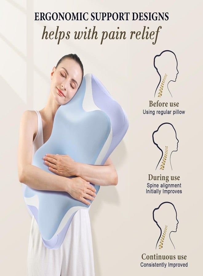 Silkena Cervical Pillow for Sleeping - Cooling Ergonomic Memory Foam Pillows for Neck Pain Relief, Contour Neck Support Pillow for Side, Back, Stomach Sleepers with Anti-Pilling Pillowcase (Sky Blue) - Image 4