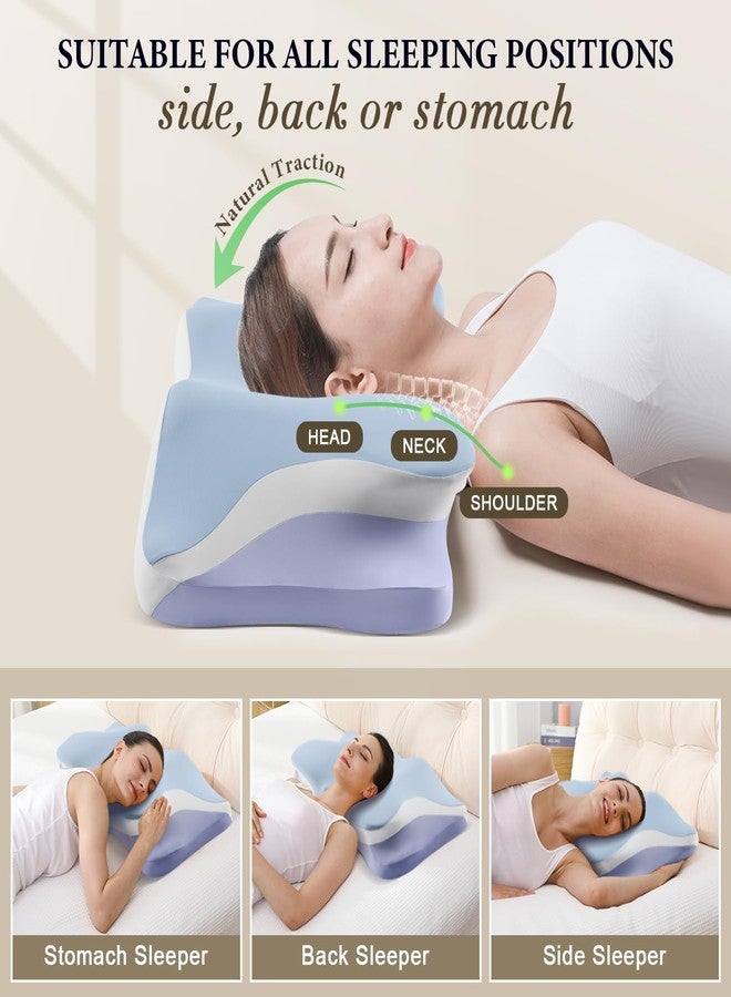Silkena Cervical Pillow for Sleeping - Cooling Ergonomic Memory Foam Pillows for Neck Pain Relief, Contour Neck Support Pillow for Side, Back, Stomach Sleepers with Anti-Pilling Pillowcase (Sky Blue) - Image 3