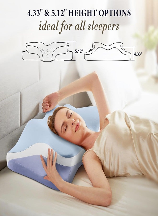 Silkena Cervical Pillow for Sleeping - Cooling Ergonomic Memory Foam Pillows for Neck Pain Relief, Contour Neck Support Pillow for Side, Back, Stomach Sleepers with Anti-Pilling Pillowcase (Sky Blue) - Image 5