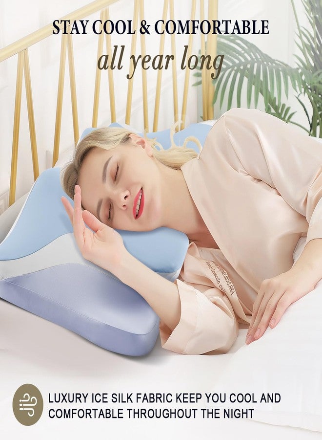 Silkena Cervical Pillow for Sleeping - Cooling Ergonomic Memory Foam Pillows for Neck Pain Relief, Contour Neck Support Pillow for Side, Back, Stomach Sleepers with Anti-Pilling Pillowcase (Sky Blue) - Image 2