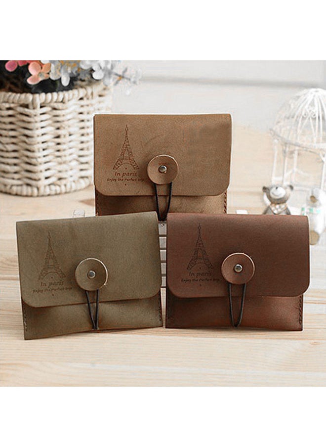 NIBEMINENT - Women's Men's Vintage Eiffel Tower Coin Purse Small Fold Key Pouch Wallet Bag Tan - Image 1