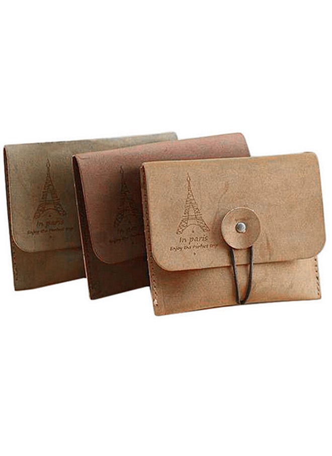 NIBEMINENT - Women's Men's Vintage Eiffel Tower Coin Purse Small Fold Key Pouch Wallet Bag Tan - Image 1