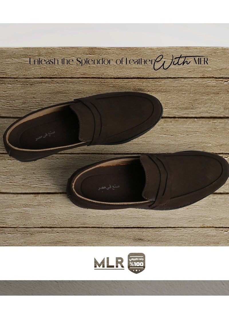 ملر حذاء MLR جلد طبيعي شاموزيت أصلي خياطة يدوية بني غامق - Image 3
