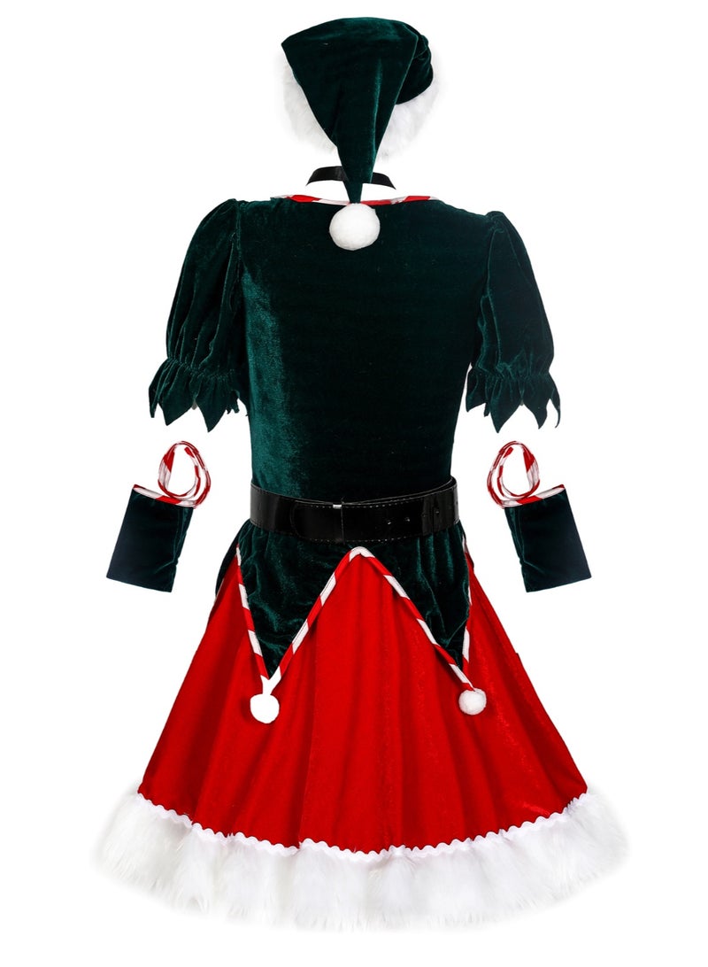 Santa Costume for Women Mrs. Santa Claus Costume Cosplay Christmas Dress Costume Hooded Fluffy Velvet with Belt , Santa hat and Gloves for Christmas - Image 3