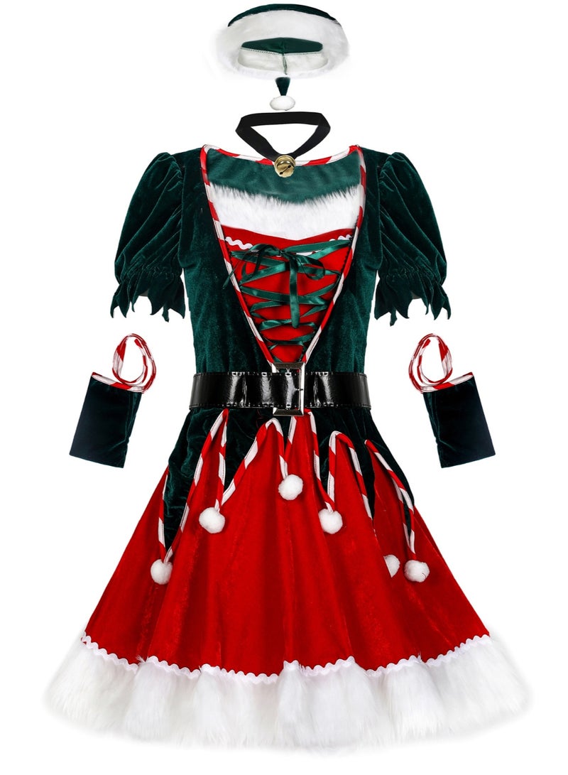 Santa Costume for Women Mrs. Santa Claus Costume Cosplay Christmas Dress Costume Hooded Fluffy Velvet with Belt , Santa hat and Gloves for Christmas - Image 1