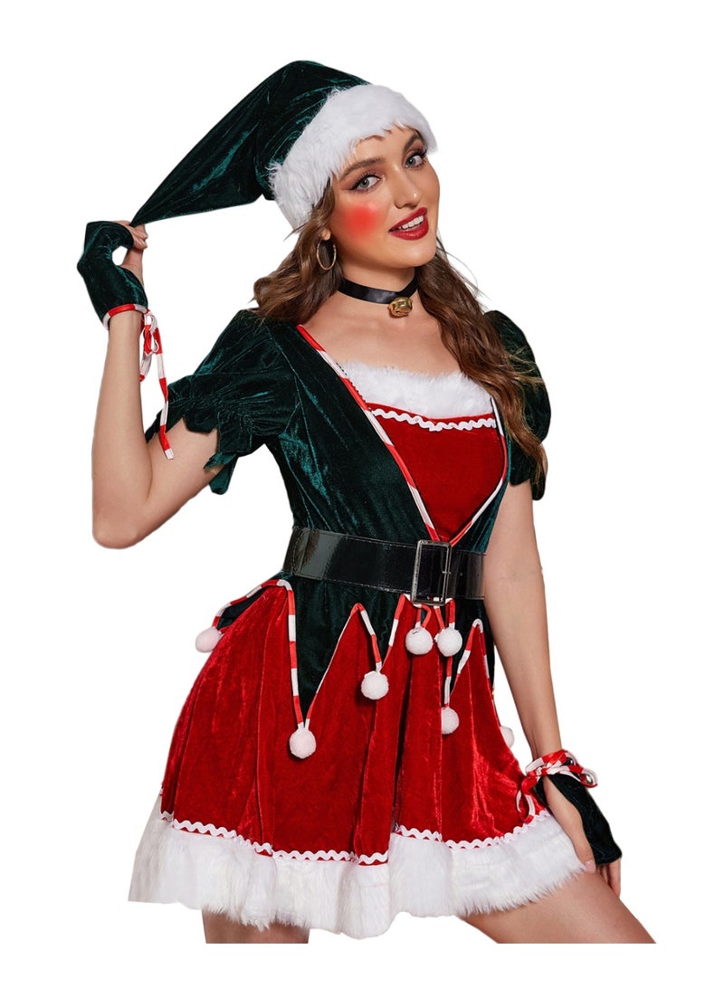 Santa Costume for Women Mrs. Santa Claus Costume Cosplay Christmas Dress Costume Hooded Fluffy Velvet with Belt , Santa hat and Gloves for Christmas - Image 4