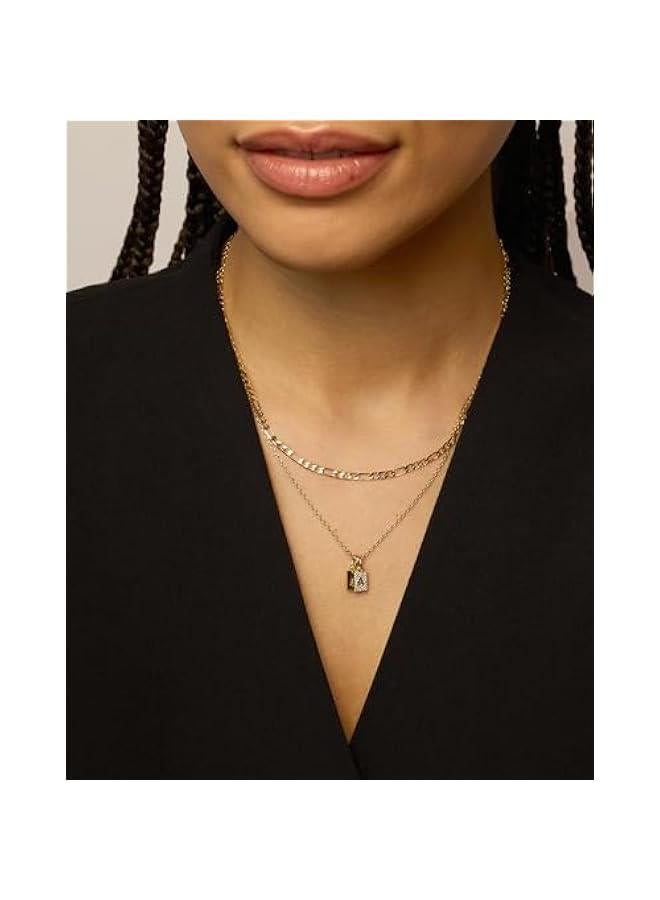 PAVOI 14K Gold Plated Initial Letter Double Dog Tag Pendant Necklace | Dainty Cubic Zirconia Letter Tag Round Box Chain Necklaces for Women - Image 2
