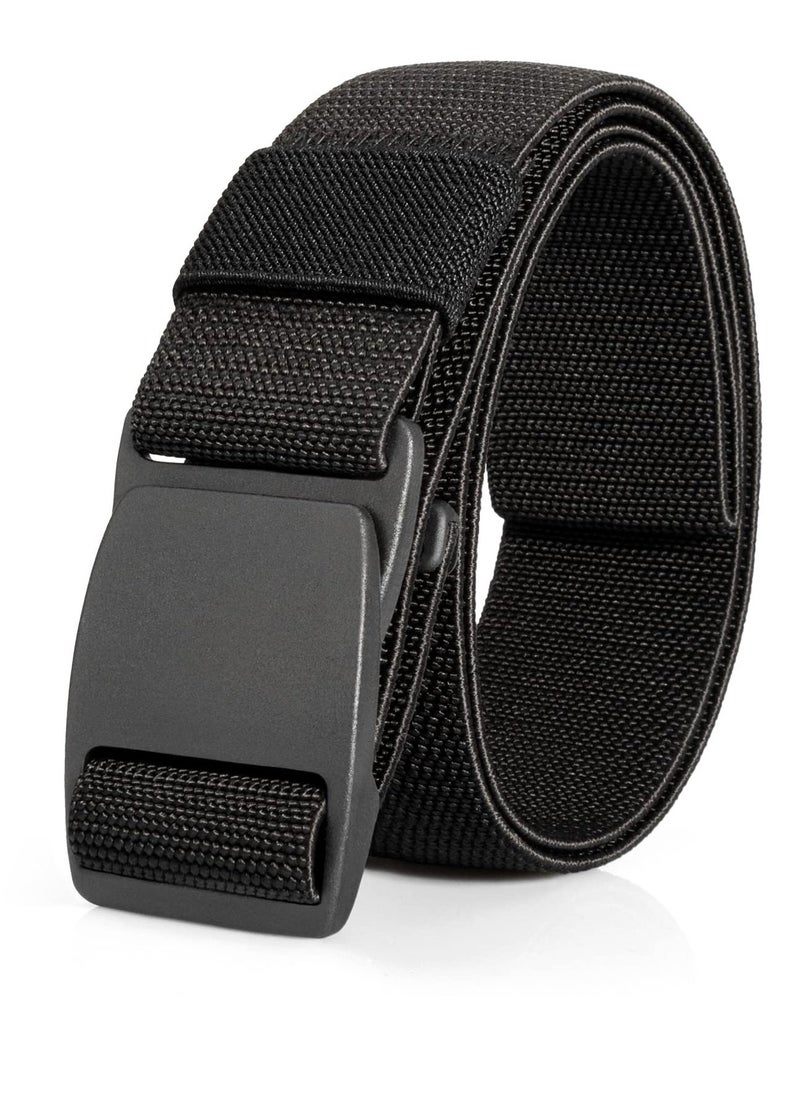 SYOSI Mens Nylon Belt Lightweight Tactical Belt Elastic Breathable Waistband with Plastic Slide Adjustable Buckle for Outdoor Activities Men Jeans Black  - Image 1