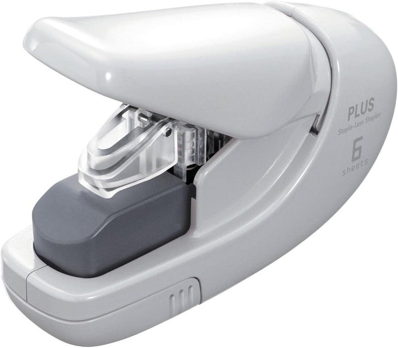 , Staple Free Stapler, Paper Clinch, 5 sheet stapling capacity, Japanese stapling technology, white